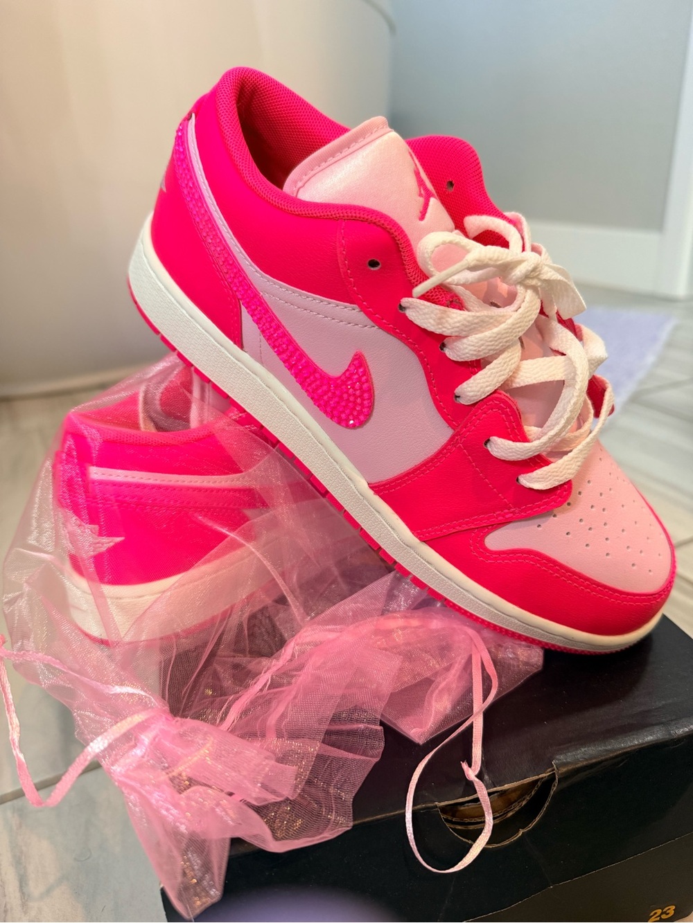 Customized Jordan Low-Top Sneakers - Hot Pink & Light Pink